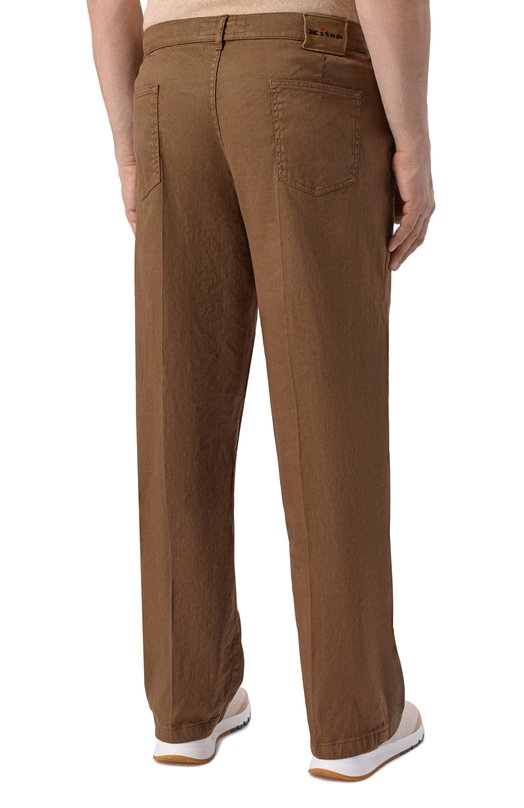 Брюки изо льна и хлопка Kiton UPR005LK0603H Коричневый  UPR005LK0603H Фото 4