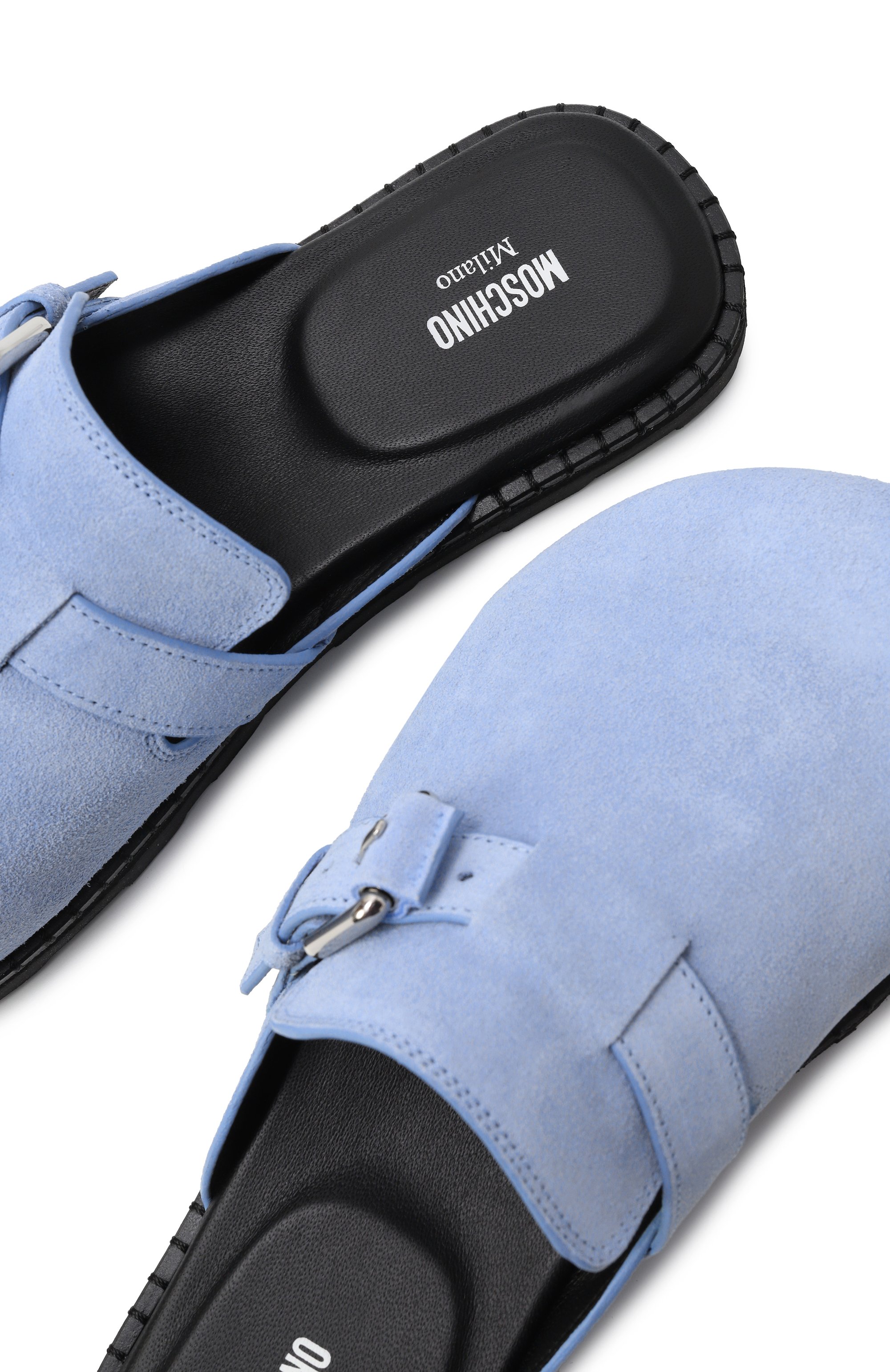 Замшевые сабо MOSCHINO голубого цвета по цене 44950 руб., арт. 10152/ME0, фото 7 Замшевые сабо MOSCHINO, арт. 10152/ME0, фото 7