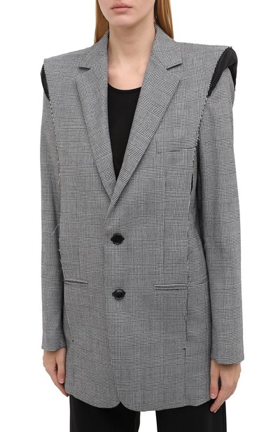 Шерстяной жакет VETEMENTS серого цвета по цене 217500 руб., арт. WAH21JA021 1208/BLACK/WHITE CHECK, фото 4 Шерстяной жакет VETEMENTS, арт. WAH21JA021 1208/BLACK/WHITE CHECK, фото 4