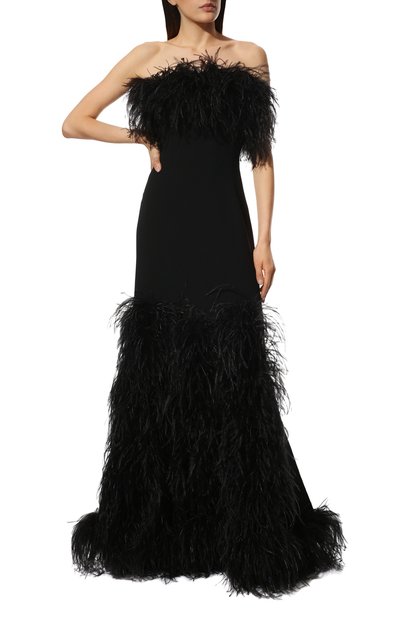 Платье с отделкой перьями SAINT LAURENT, арт. 682073/Y012W, фото 2