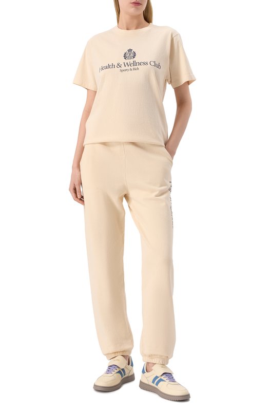 Хлопковая футболка Sporty and Rich T0043606241CR01 Бежевый  T0043606241CR01 Фото 2