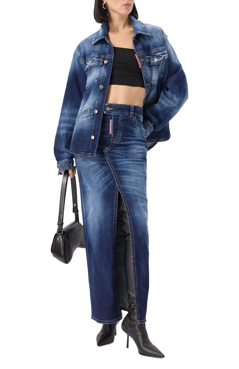 Женский хлопковый топ DSQUARED2 черного цвета, арт. S72HA1239/D13126 | Фото 2 (Длина (для топов): Укороченные; Материал внешний: Хлопок, Синтетический материал; Рукава: С открытыми плечами; Стили: Кэжуэл)