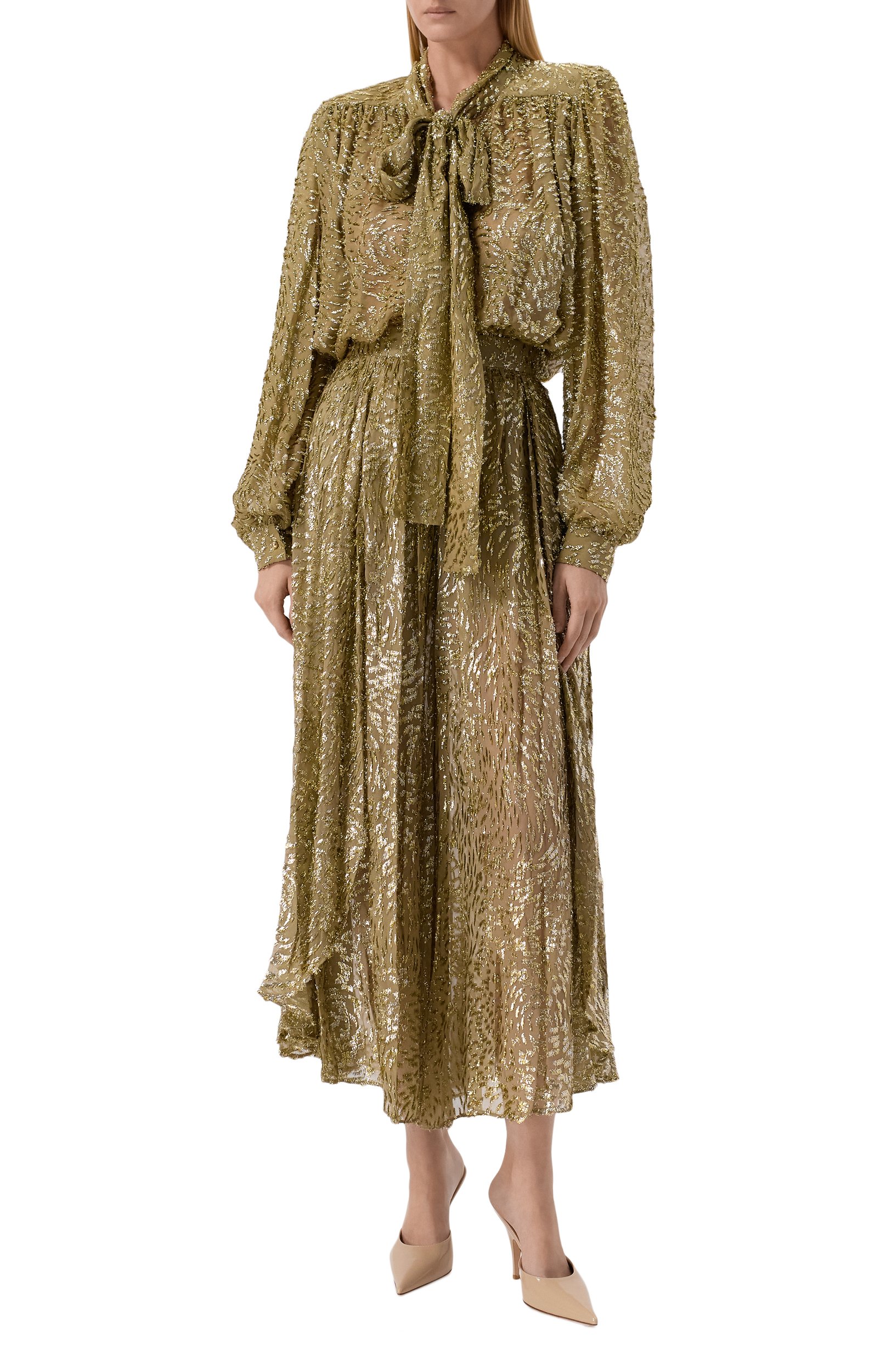 Шелковая блузка ELIE SAAB хаки цвета по цене 457000 руб., арт. T0401NP26/FC001, фото 2 Шелковая блузка ELIE SAAB, арт. T0401NP26/FC001, фото 2