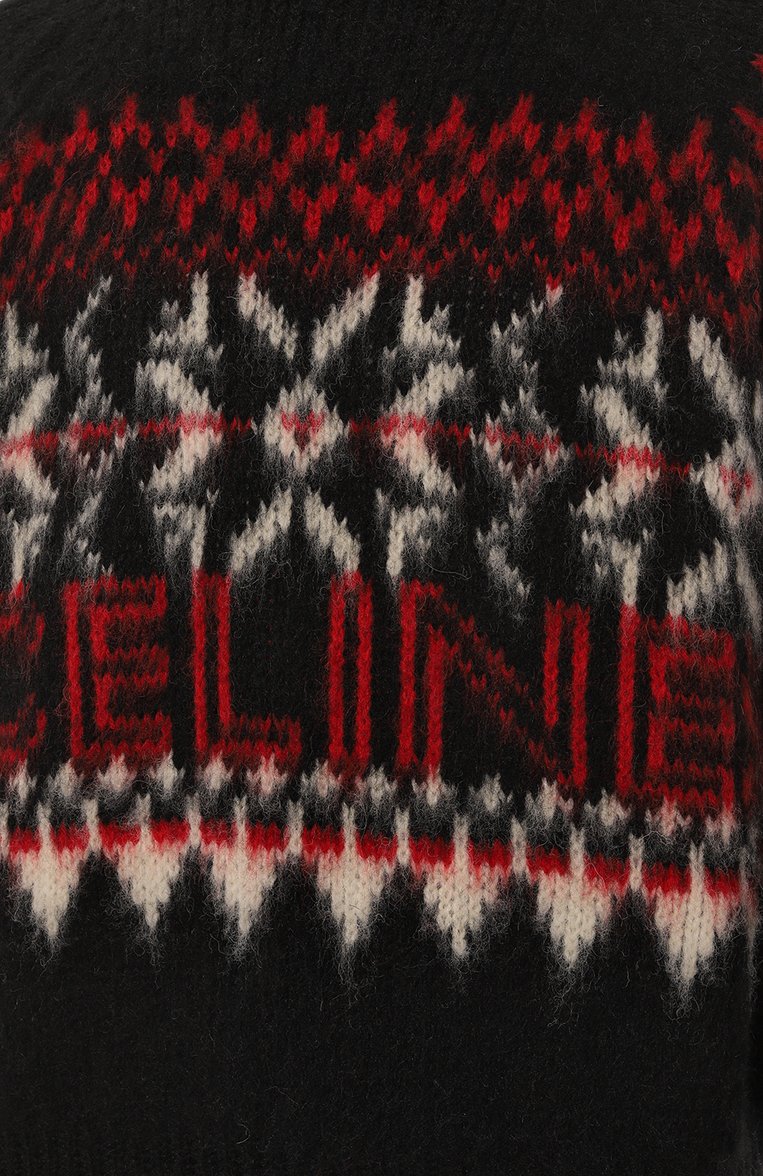Мужской шерстяной свитер CELINE черного цвета, арт. 2AA80628S 38RW | Фото 5 (Рукава: Длинные; Длина (для топов): Стандартные; Материал внешний: Шерсть; Принт: С принтом; Стили: Кэжуэл; Мужское Кросс-КТ: Свитер-одежда)