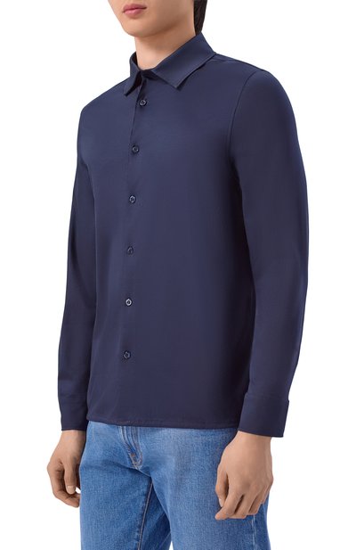 Хлопковая рубашка BOGNER темно-синего цвета по цене 23600 руб., арт. 58271274, фото 3 Хлопковая рубашка BOGNER, арт. 58271274, фото 3