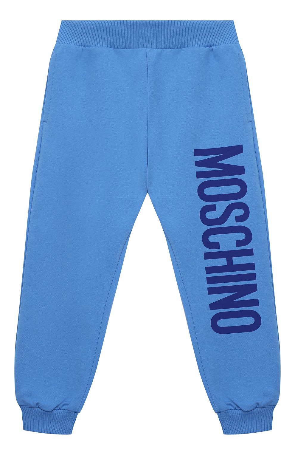 Хлопковые джоггеры MOSCHINO синего цвета по цене 8710 руб., арт. HMP03L/LDA27/4A-8A, фото 1 Хлопковые джоггеры MOSCHINO, арт. HMP03L/LDA27/4A-8A, фото 1