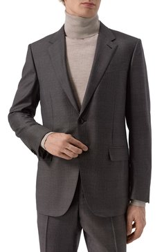 Мужской шерстяной костюм ZEGNA темно-коричневого цвета, арт. 221225/822530A8 | Фото 4 (Рукава: Длинные; Материал внешний: Шерсть; Костюмы М: Однобортный; Стили: Классический)