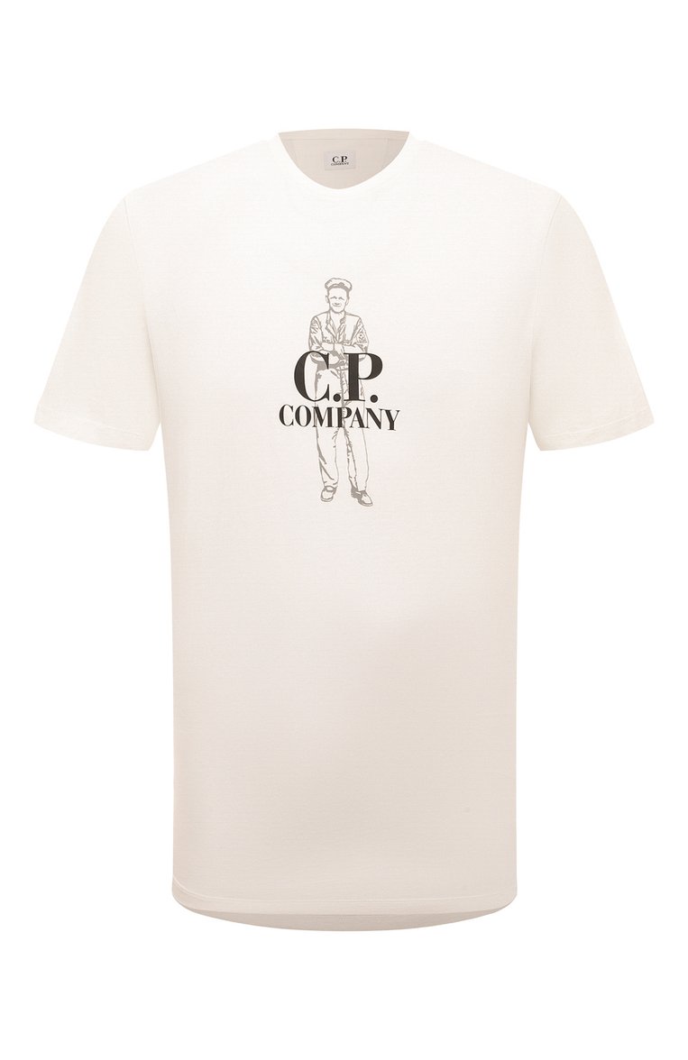 Мужская хлопковая футболка C.P. COMPANY белого цвета, арт. 15CMTS140A005100W | Фото 1 (Длина (для топов): Стандартные; Рукава: Короткие; Материал внешний: Хлопок; Принт: С принтом; Стили: Минимализм; Кросс-КТ: Джерси; Мужское Кросс-КТ: Футболка-одежда)