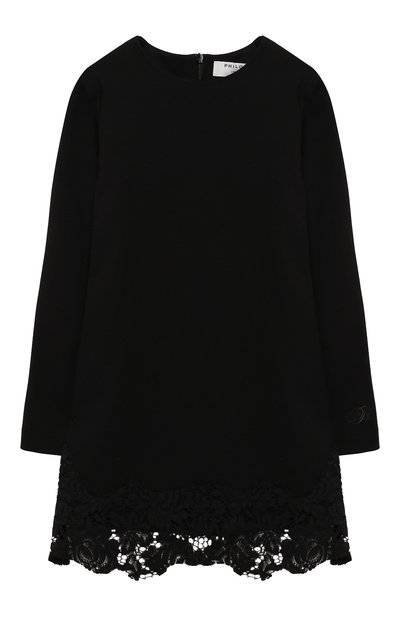 Платье с кружевной отделкой PHILOSOPHY DI LORENZO SERAFINI KIDS черного цвета по цене 14150 руб., арт. PJAB33/JE08/UH026/XXS-XS, фото 1 Платье с кружевной отделкой PHILOSOPHY DI LORENZO SERAFINI KIDS, арт. PJAB33/JE08/UH026/XXS-XS, фото 1