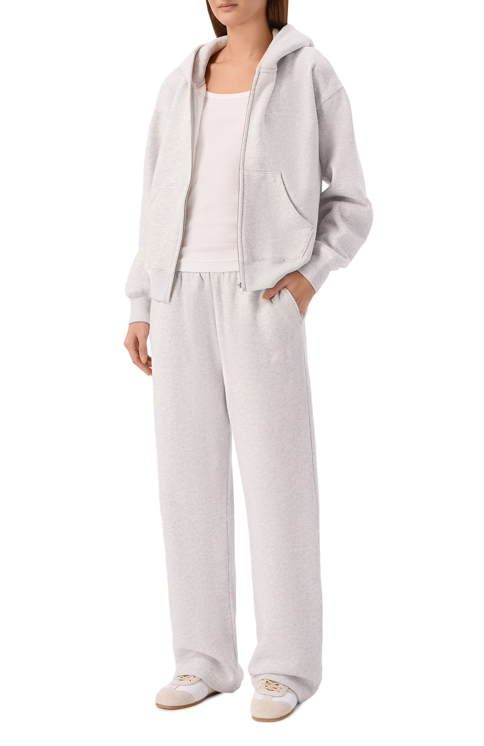Хлопковые брюки SPORTY AND RICH серого цвета по цене 29300 руб., арт. PA08884300GY03, фото 2 Хлопковые брюки SPORTY AND RICH, арт. PA08884300GY03, фото 2