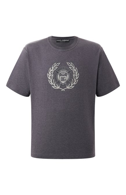 Мужская хлопковая футболка DOLCE & GABBANA темно-серого цвета, арт. G8PN9T/G702D | Фото 1 (Длина (для топов): Стандартные; Материал сплава: Проставлено; Драгоценные камни: Проставлено; Рукава: Короткие)