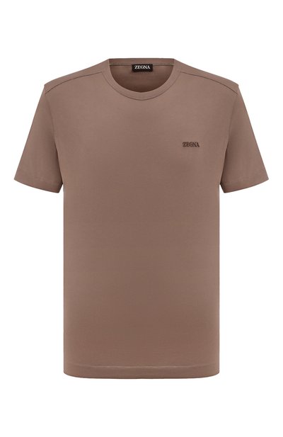 Хлопковая футболка ZEGNA темно-бежевого цвета по цене 46500 руб., арт. UD360A7/D760, фото 1 Хлопковая футболка ZEGNA, арт. UD360A7/D760, фото 1