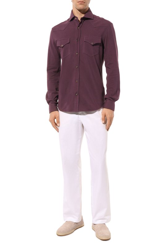 Хлопковая рубашка Brunello Cucinelli M0T636666 Фиолетовый  M0T636666 Фото 2