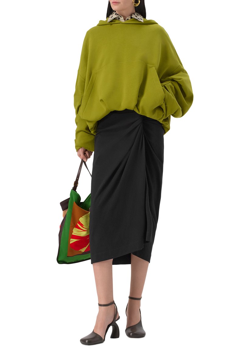 Женская хлопковая юбка DRIES VAN NOTEN черного цвета, арт. 251-011140-1603 | Фото 2 (Материал внешний: Хлопок; Длина Ж (юбки, платья, шорты): Миди; Стили: Кэжуэл; Женское Кросс-КТ: Юбка-карандаш)