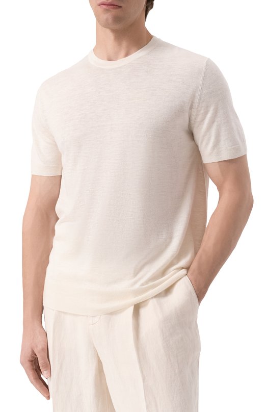 Джемпер из шелка и льна Corneliani 25M547-2525111 Кремовый  25M547-2525111 Фото 3