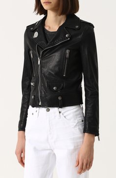 Укороченная кожаная куртка с косой молнией SAINT LAURENT, арт. 506798/YC2IF, фото 3