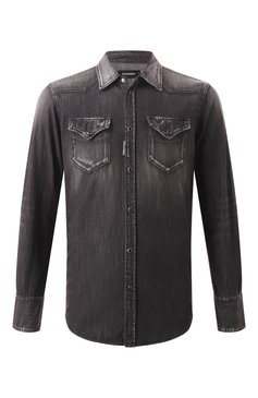 Мужская джинсовая рубашка DSQUARED2 темно-серого цвета, арт. S74DM0848/S30826 | Фото 1 (Материал внешний: Хлопок, Деним; Длина (для топов): Стандартные; Рукава: Длинные; Случай: Повседневный; Кросс-КТ: Деним; Воротник: Кент; Принт: Однотонные; Манжеты: На кнопках; Стили: Кэжуэл)
