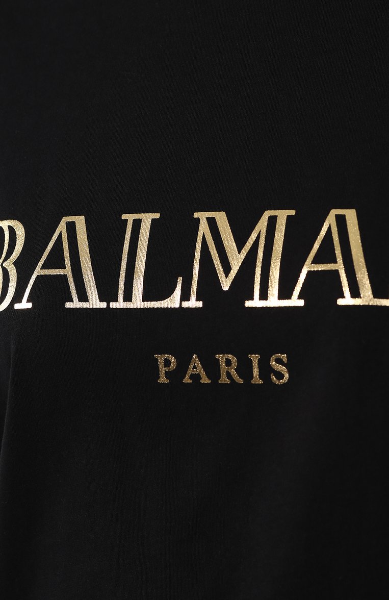 Женская хлопковая футболка BALMAIN черного цвета, арт. RF11077/I042 | Фото 5 (Материал внешний: Хлопок; Длина (для топов): Стандартные; Рукава: Короткие; Стили: Спорт-шик; Статус проверки: Проверена категория; Принт: С принтом; Женское Кросс-КТ: Футболка-одежда; Материал сплава: Проверено, Проставлено; Драгоценные камни: Проставлено)