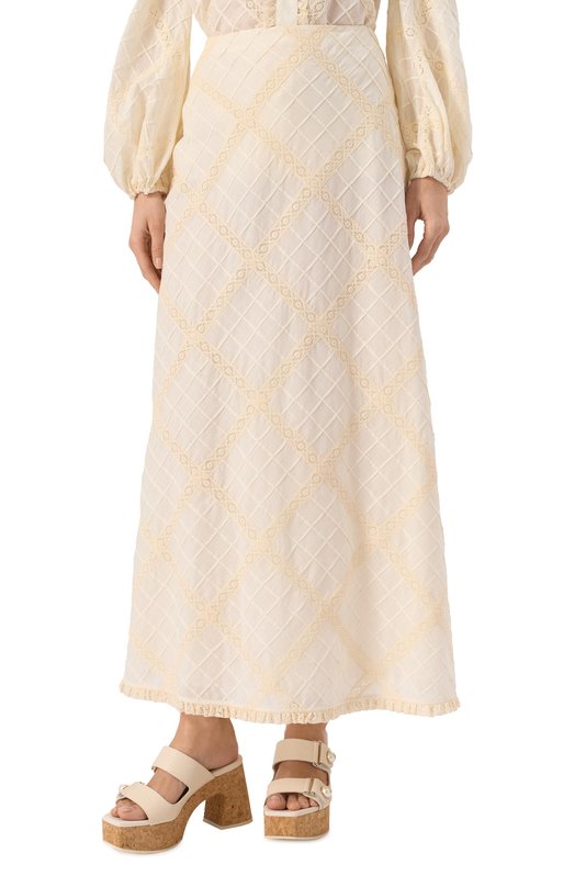 Хлопковая юбка Zimmermann 0736SRS253 Кремовый  0736SRS253 Фото 3