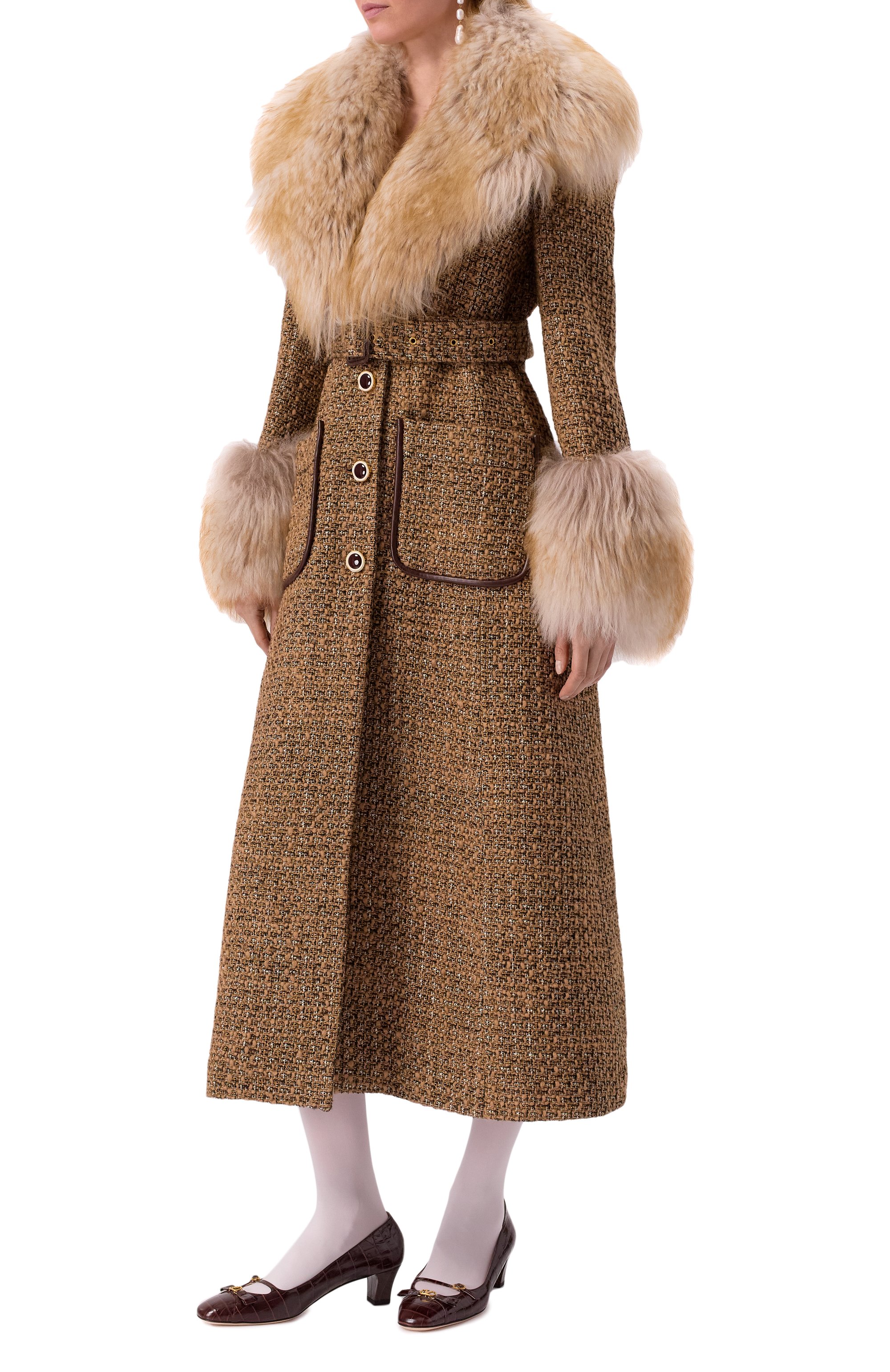 Твидовое пальто с меховой отделкой VALENTINO, арт. 6B3CA7I590M, фото 3