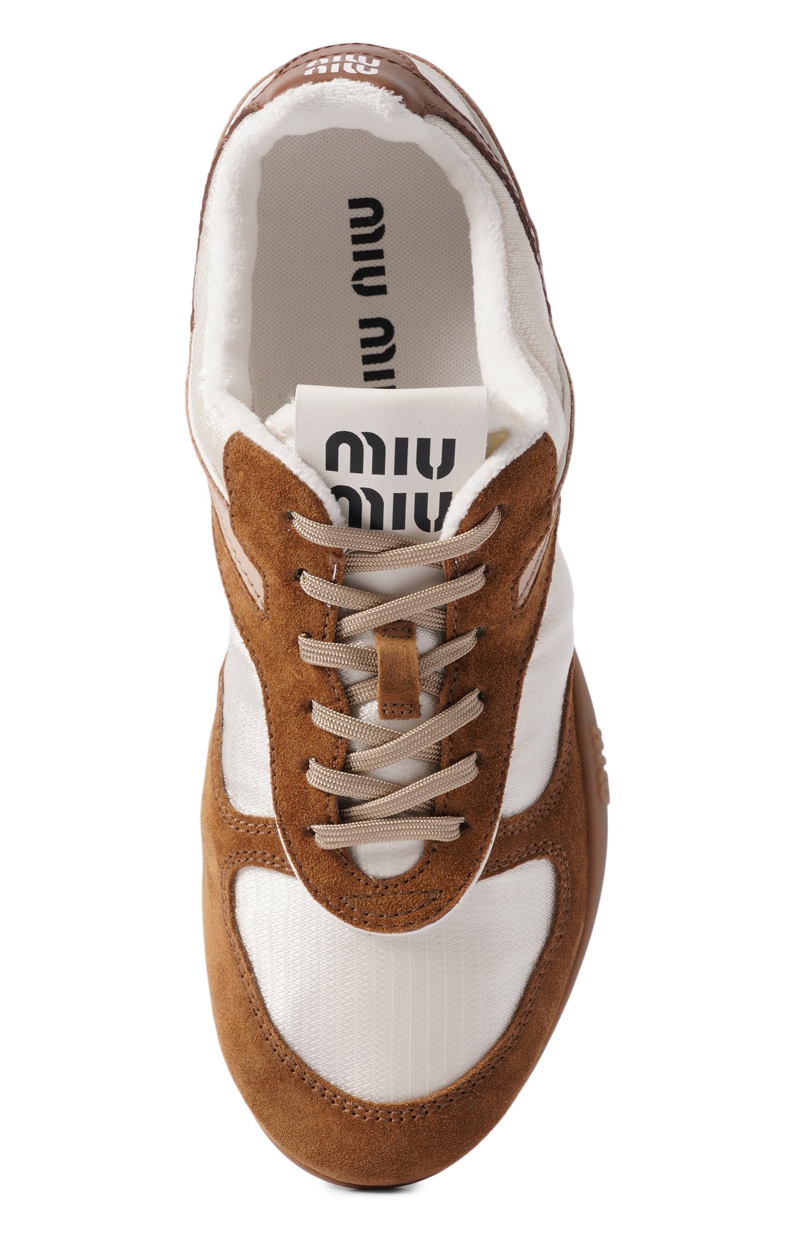 Комбинированные кеды MIU MIU коричневого цвета по цене 122500 руб., арт. 5E428E/FA00571L, фото 6 Комбинированные кеды MIU MIU, арт. 5E428E/FA00571L, фото 6