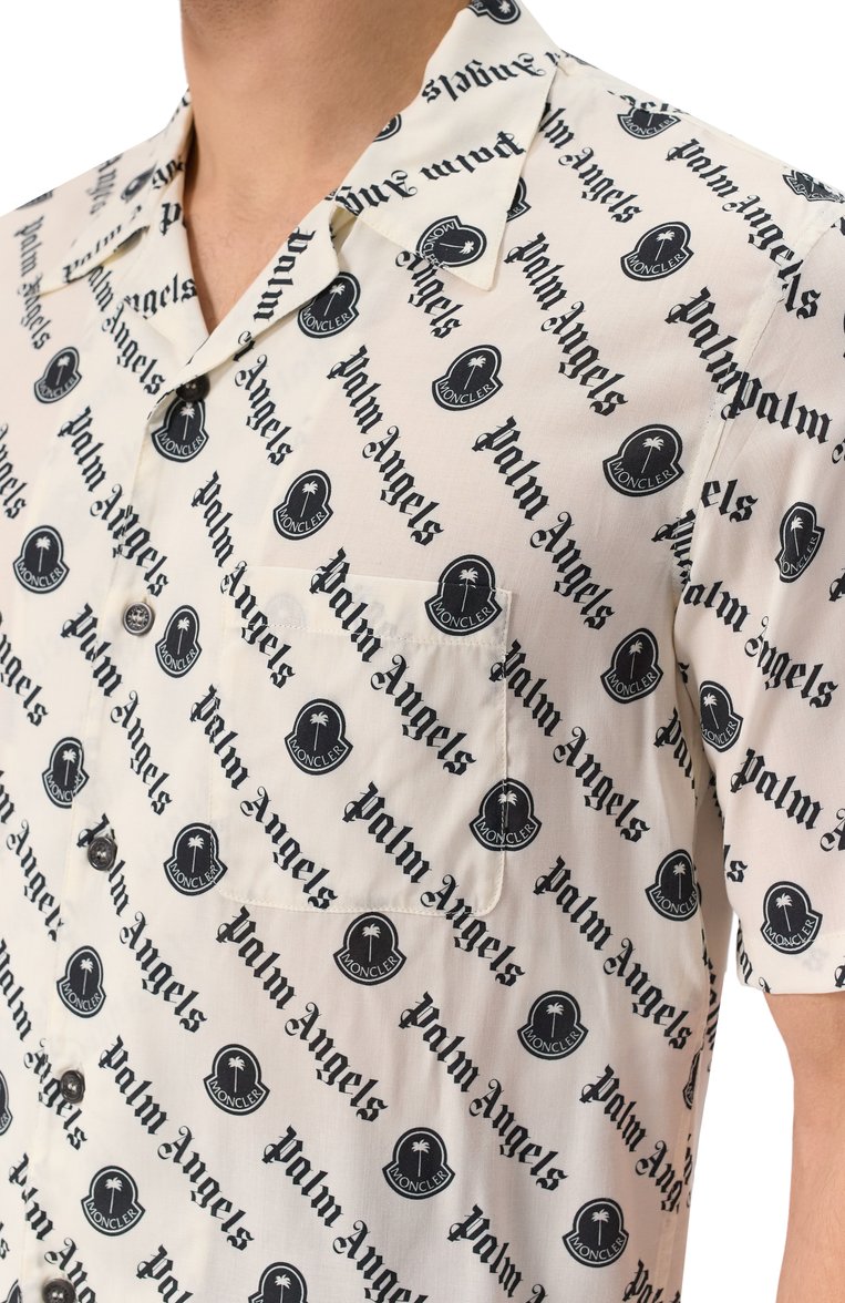 Мужская рубашка из вискозы 8 moncler palm angels  MONCLER GENIUS кремового цвета, арт. 2F00002/M2486 | Фото 5 (Рукава: Короткие; Материал внешний: Вискоза; Длина (для топов): Стандартные; Воротник: Отложной; Случай: Повседневный; Стили: Кэжуэл; Принт: С принтом; Автоматизация ТО: Проставлено; Автоматизация состава: Проставлено; Детали: Без декора)