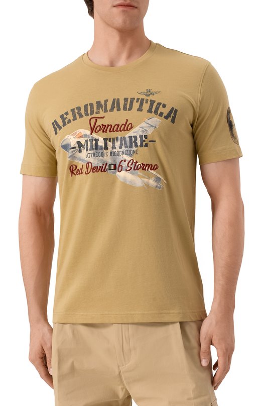 Хлопковая футболка Aeronautica Militare 251TS2406J641 Бежевый  251TS2406J641 Фото 3