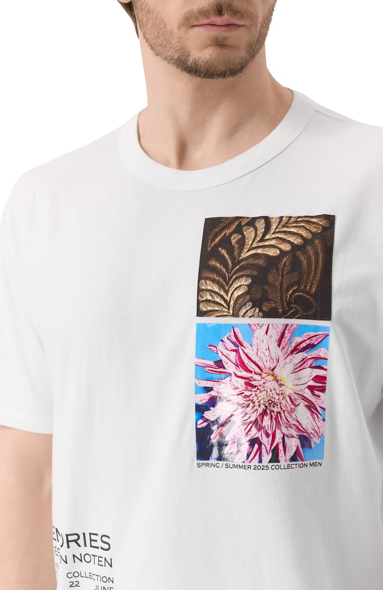 Мужская хлопковая футболка DRIES VAN NOTEN белого цвета, арт. 251-021109-1600 | Фото 5 (Материал внешний: Хлопок; Длина (для топов): Стандартные; Рукава: Короткие; Принт: С принтом; Стили: Гранж; Мужское Кросс-КТ: Футболка-одежда; Автоматизация ТО: Проставлено; Автоматизация состава: Проставлено; Детали: Без декора)