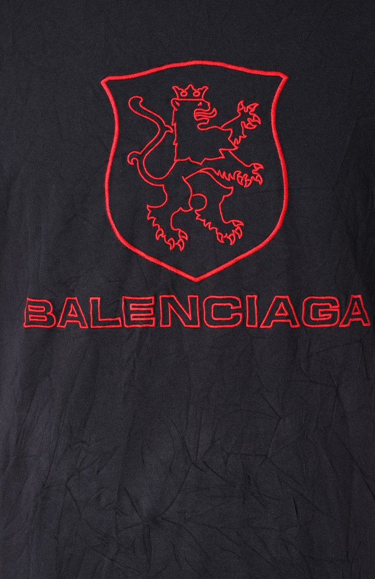 Мужская хлопковая футболка BALENCIAGA �черного цвета, арт. 787349/TRVR9 | Фото 6 (Драгоценные камни: Проставлено; Рукава: Короткие; Материал сплава: Проставлено; Длина (для топов): Удлиненные; Материал внешний: Хлопок; Стили: Спорт-шик; Принт: С принтом; Кросс-КТ: Джерси; Мужское Кросс-КТ: Футболка-одежда)