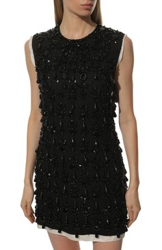 Женское шерстяное платье MIU MIU черного цвета, арт. MF4580-10A4-F0002 | Фото 3 (Длина Ж (юбки, платья, шорты): Мини; Материал внешний: Шерсть; Женское Кросс-КТ: Платье-одежда; Случай: Коктейльный; Стили: Романтичный; Драгоценные камни: Проставлено; Материал сплава: Проставлено)