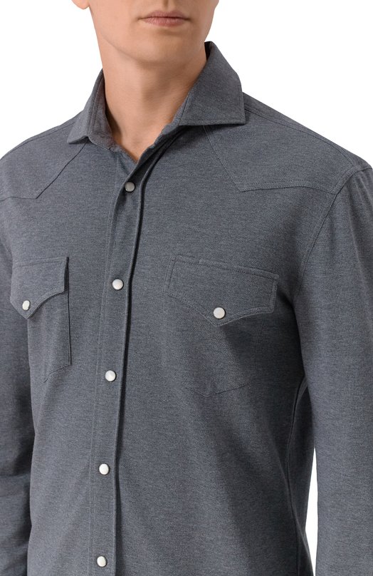 Хлопковая рубашка Brunello Cucinelli ME854B2268 Серый  ME854B2268 Фото 5