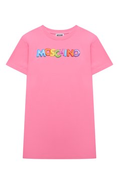 Детское хлопковое платье MOSCHINO розового цвета, арт. HAV0BQ/LBA00/10-14 | Фото 1 (Рукава: Короткие; Случай: Повседневный; Материал сплава: Проставлено; Материал внешний: Хлопок; Девочки Кросс-КТ: Платье-одежда; Драгоценные камни: Проставлено)