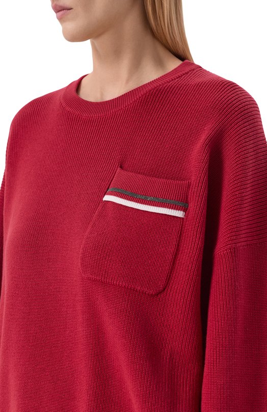 Хлопковый свитер Brunello Cucinelli M19253200 Красный  M19253200 Фото 5