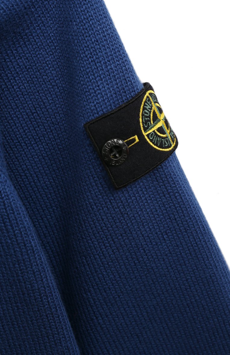 Детский хлопковый свитер STONE ISLAND синего цвета, арт. 504A2/10-12 | Фото 3 (Рукава: Длинные; Материал сплава: Проставлено; Материал внешний: Хлопок; Драгоценные камни: Проставлено; Мальчики Кросс-КТ: Свитер-одежда)