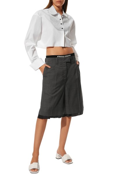 Хлопковая рубашка с отделкой стразами MIU MIU, арт. MK1606-10AQ-F0009, фото 2