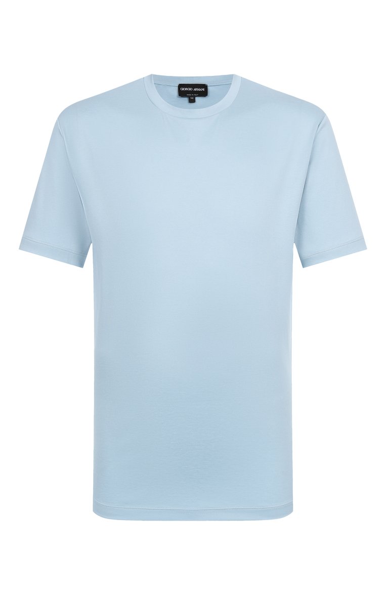 Мужская хлопковая футболка GIORGIO ARMANI голубого цвета, арт. 6LSM90/SJTKZ | Фото 1 (Материал внешний: Хлопок; Длина (для топов): Стандартные; Рукава: Короткие; Принт: Без принта; Стили: Кэжуэл; Кросс-КТ: Джерси; Мужское Кросс-КТ: Футболка-одежда; Автома�тизация ТО: Проставлено; Автоматизация состава: Проставлено)