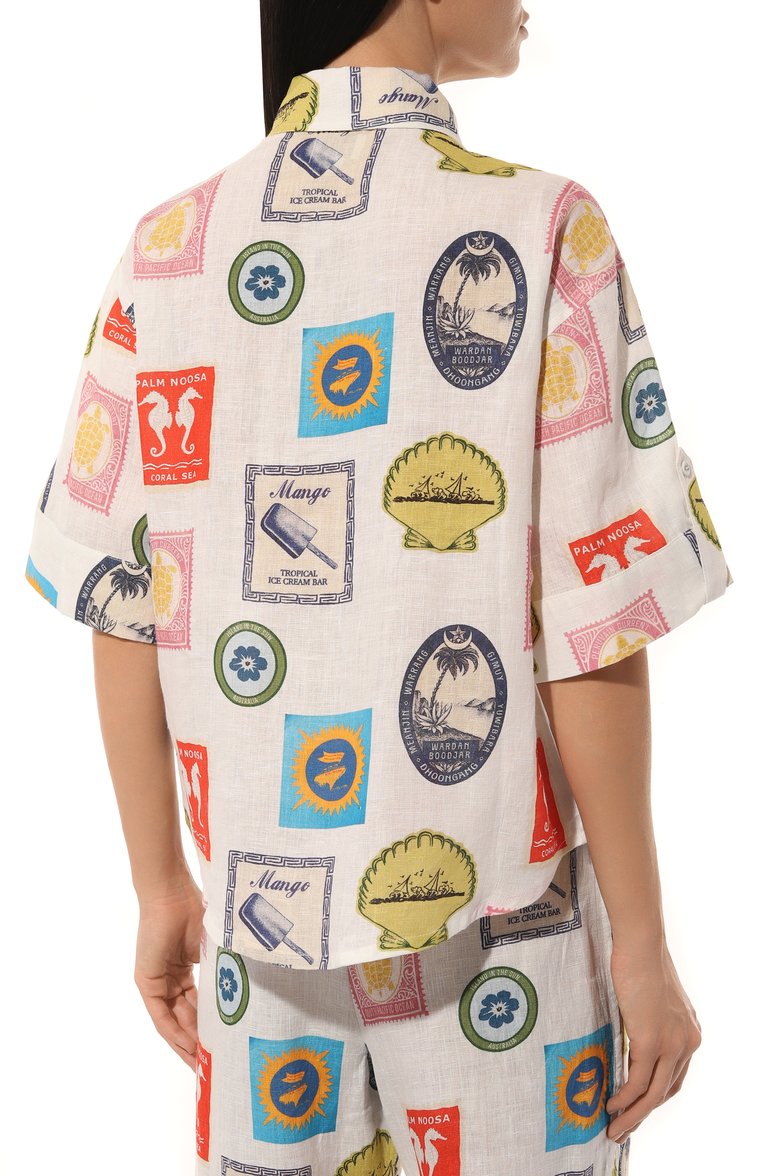 Женский льняная рубашка PALM NOOSA кремового цвета, арт. MIRAGE SHIRT | Фото 4 (Материал сплава: Проставлено; Длина (для топов): Стандартные; Драгоценные камни: Проставлено; Материал внешний: Лен; Стили: Кэжуэл; Кросс-КТ: Пляж)