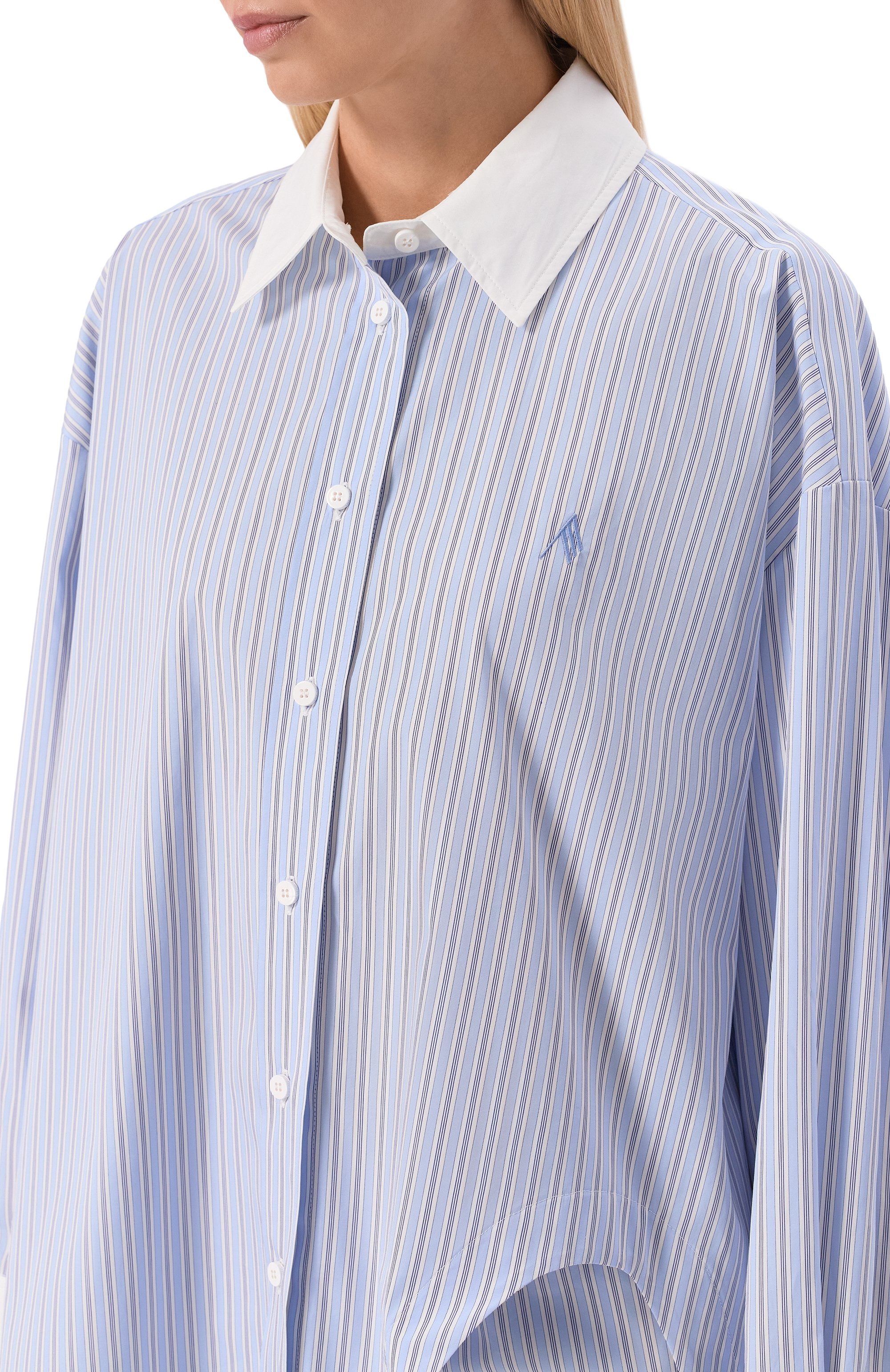 Хлопковая рубашка THE ATTICO голубого цвета по цене 78700 руб., арт. 260WCH00004/CCC127AA, фото 5 Хлопковая рубашка THE ATTICO, арт. 260WCH00004/CCC127AA, фото 5