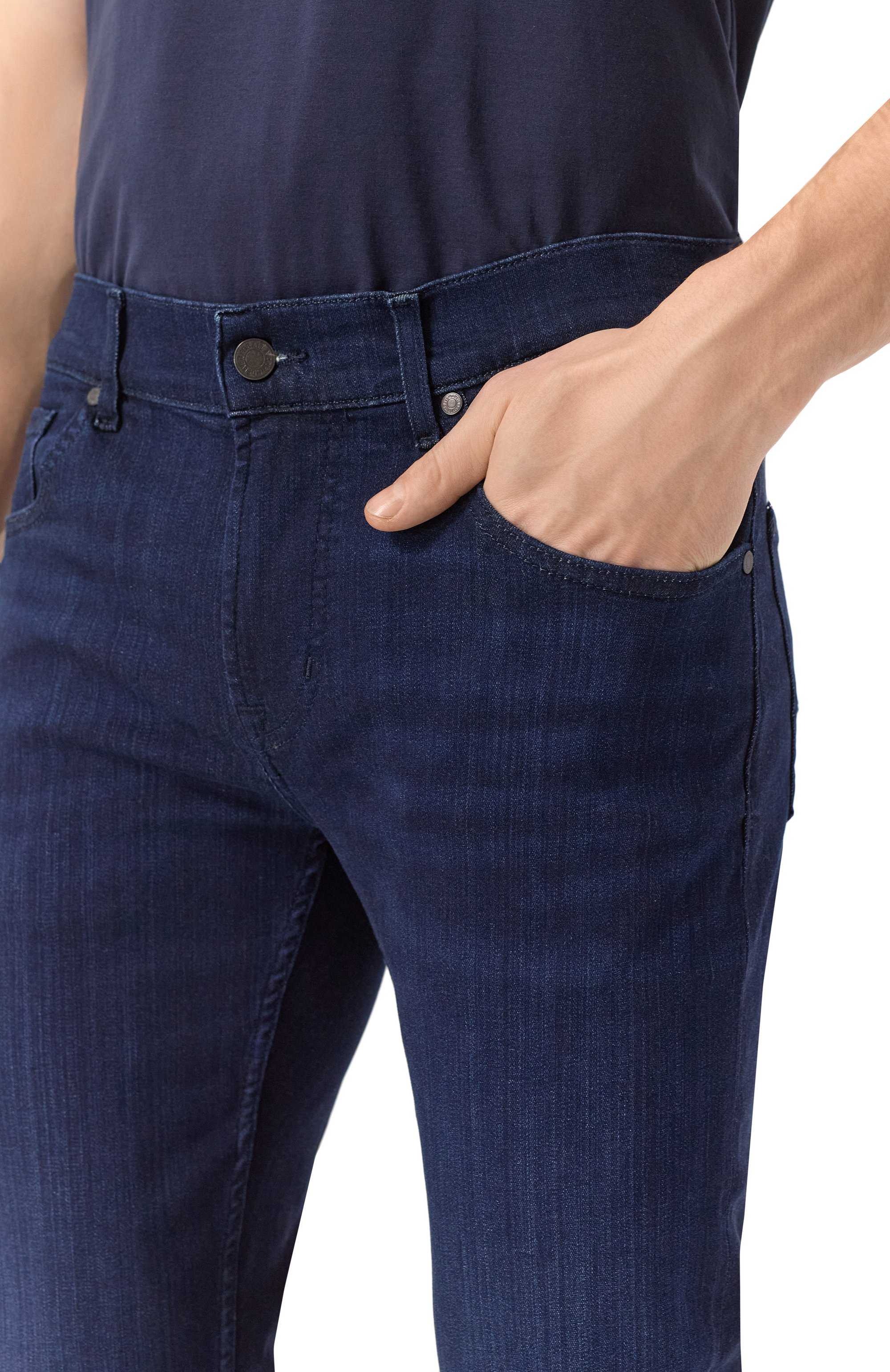 Джинсы slimmy tapered 7 FOR ALL MANKIND темно-синего цвета по цене 26350 руб., арт. JSMXA230AD, фото 5 Джинсы slimmy tapered 7 FOR ALL MANKIND, арт. JSMXA230AD, фото 5