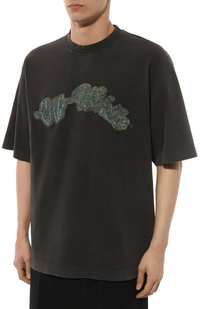 Хлопковая футболка OFF-WHITE темно-серого цвета по цене 48200 руб., арт. 0MAA120S24JER013, фото 3 Хлопковая футболка OFF-WHITE, арт. 0MAA120S24JER013, фото 3