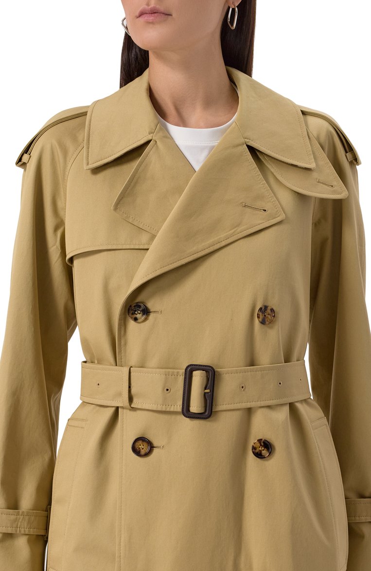 Женский хлопковый тренч BURBERRY бежевого цвета, арт. 8104711 | Фото 5 (Материал подклада: Хлопок; Рукава: Длинные; Материал внешний: Хлопок; Длина (верхняя одежда): Длинные; Стили: Классический; Кросс-КТ: Куртка)