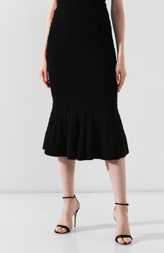 Женская шерстяная юбка ALEXANDER MCQUEEN черного цвета, арт. 585181/Q1AB2 | Фото 3 (Материал внешний: Шерсть; Длина Ж (юбки, платья, шорты): Миди; Статус проверки: Проверена категория; Женское Кросс-КТ: Юбка-одежда; Материал сплава: Проставлено; Ювелирные украшения: Назначено; Драгоценные камни: Проставлено)