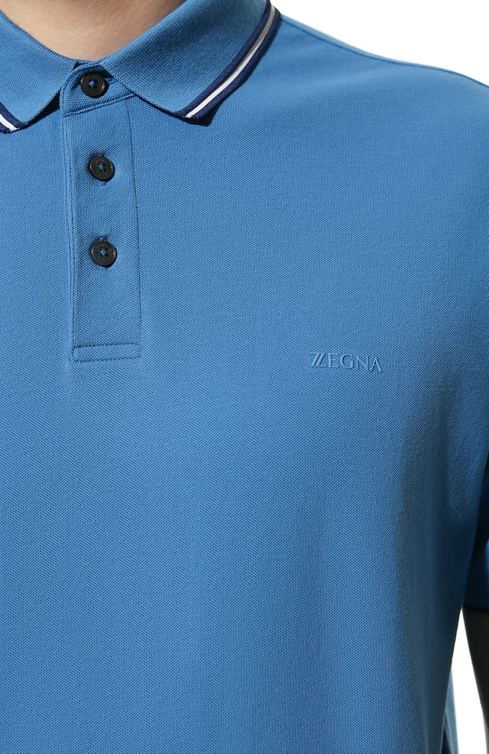 Хлопковое поло ZEGNA синего цвета по цене 23100 руб., арт. VV360/ZZ661, фото 5 Хлопковое поло ZEGNA, арт. VV360/ZZ661, фото 5