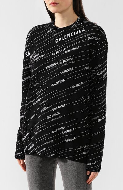 Шерстяной пуловер BALENCIAGA черно-белого цвета по цене 74500 руб., арт. 559078/T1524, фото 3 Шерстяной пуловер BALENCIAGA, арт. 559078/T1524, фото 3