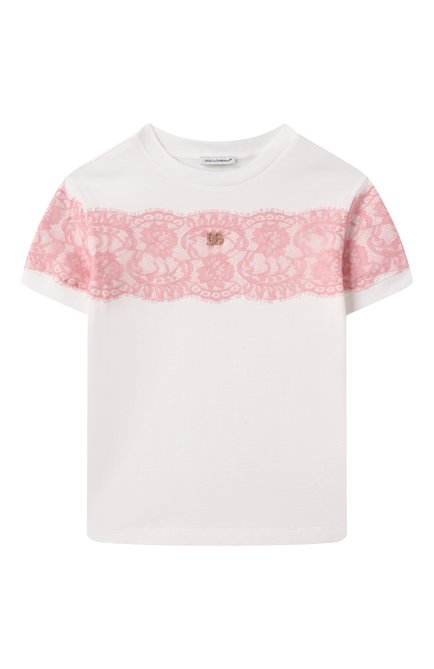 Детская хлопковая футболка DOLCE & GABBANA белого цвета, арт. L5JTNJ/G707P/8-14 | Фото 1 (Драгоценные камни: Проставлено; Материал сплава: Проставлено; Рукава: Короткие)