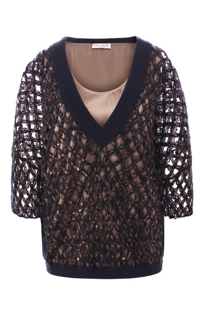 Женский вязаный пуловер с укороченным рукавом BRUNELLO CUCINELLI, арт. M1QR02002