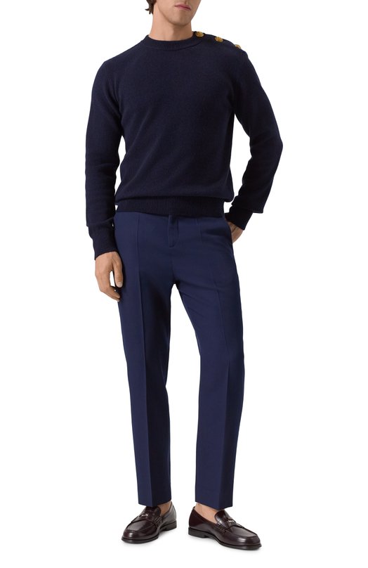 Шерстяные брюки Balmain FH1PM037/WC09 Синий  FH1PM037/WC09 Фото 2