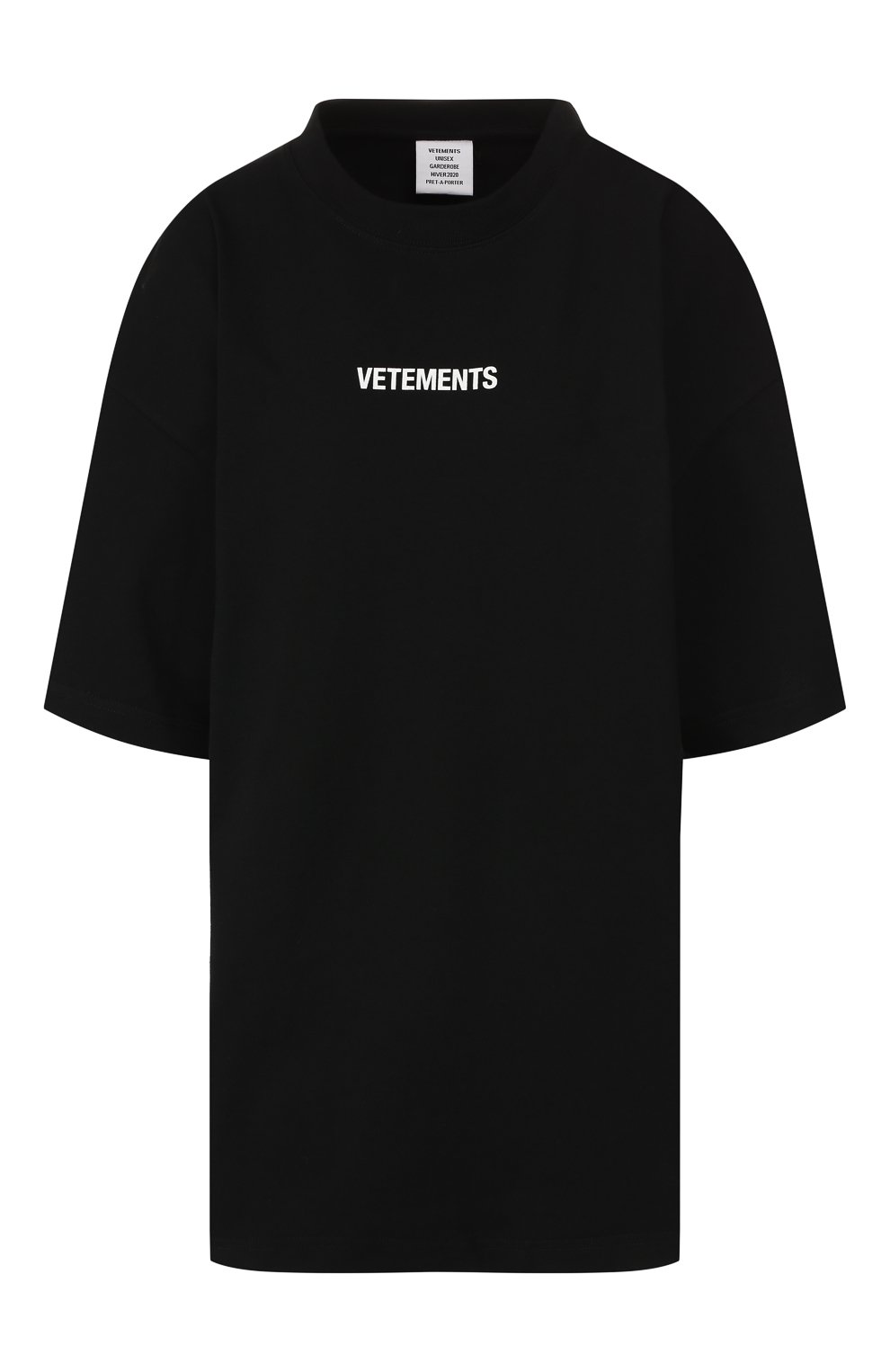 Хлопковая футболка VETEMENTS черного цвета по цене 16450 руб., арт. UAH20TR611/W, фото 1 Хлопковая футболка VETEMENTS, арт. UAH20TR611/W, фото 1