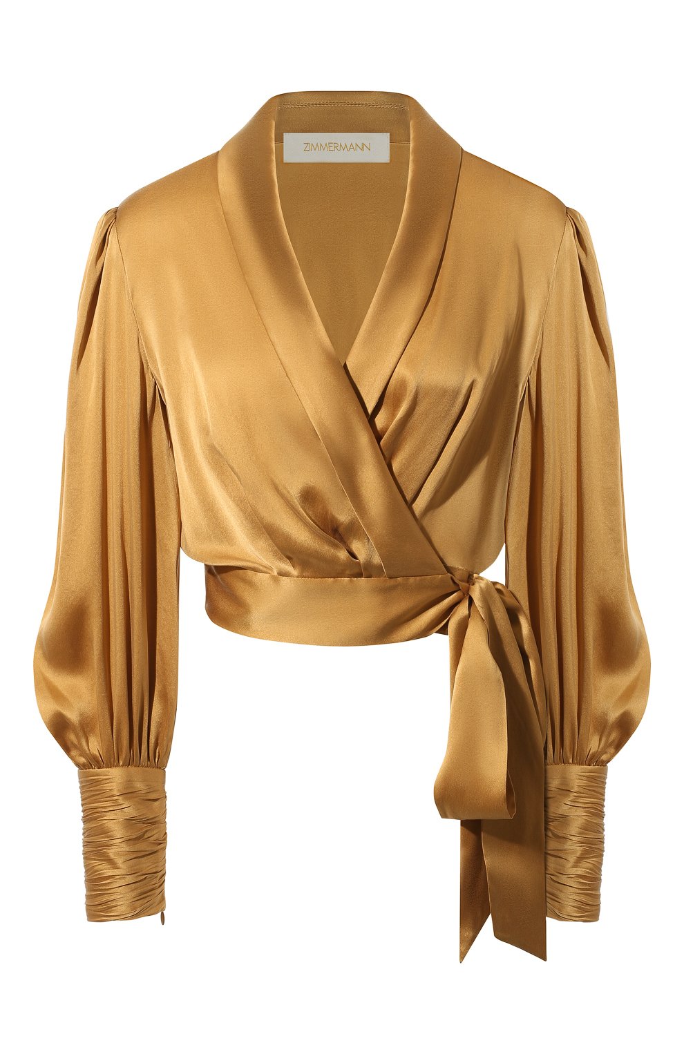 Атласная блузка ZIMMERMANN золотого цвета по цене 79950 руб., арт. 4913TRS24, фото 1 Атласная блузка ZIMMERMANN, арт. 4913TRS24, фото 1
