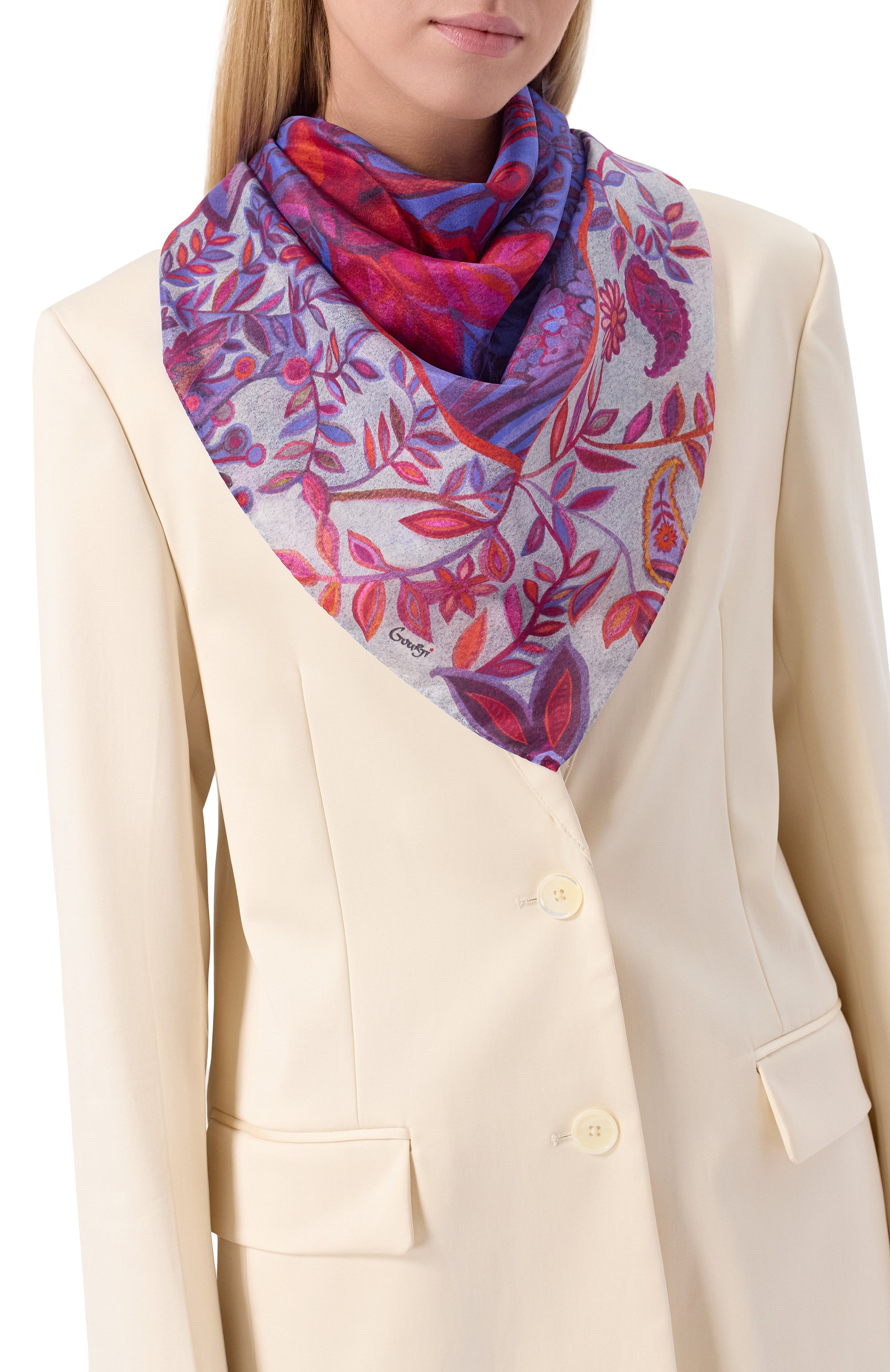 Шелковый платок орнамент цветы GOURJI, арт. 91147437/554472172, фото 2
